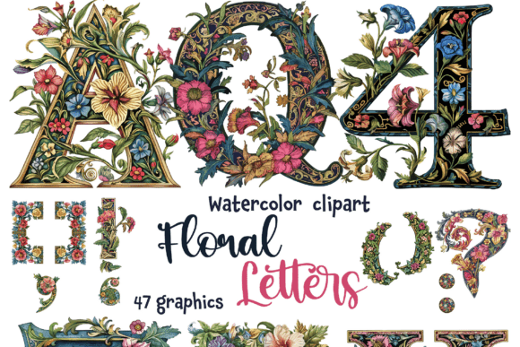 Download Floral Alphabet Clipart Illuminated - Illuminated Collection