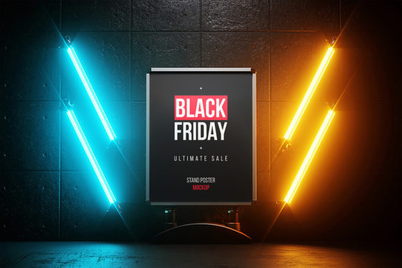 Download Poster in Dark Place with Neon Mockup - Neon mockup Collection